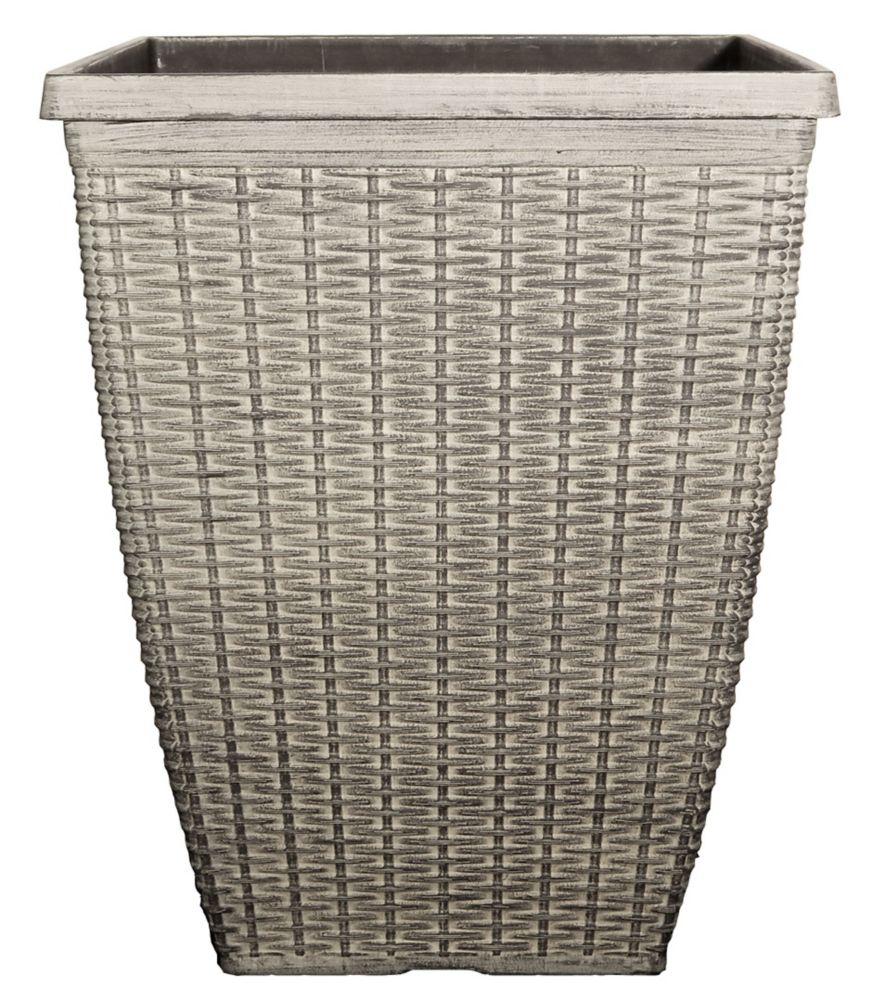 CTi Plastics 14inch Wicker Tall Square Planter The Home Depot Canada