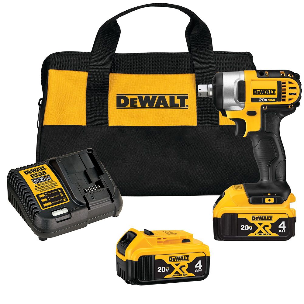 DEWALT 20V MAX LithiumIon Cordless 1/2inch Impact Wrench Kit with (2) Batteries 4Ah, Cha