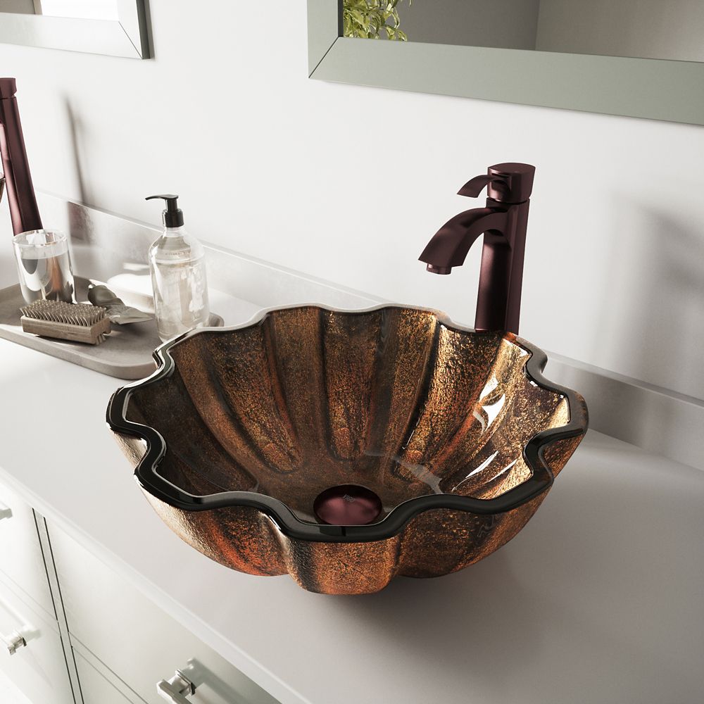 Brushed Nickel Interspace Glass Vessel Sink Waterfall