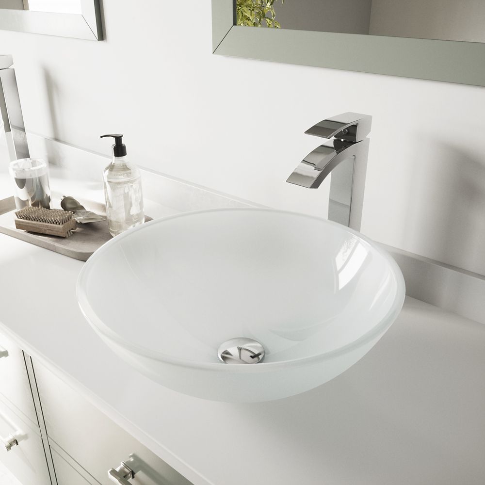 VIGO Ensemble de vasque de salle de bains en verre blanc Frost de et