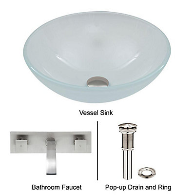 Vigo Glass Vessel Sink In White Frost With Wall Mount Faucet