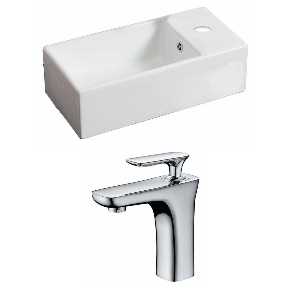 18 Inch W X 10 Inch D Rectangular Vessel Sink In White With Faucet