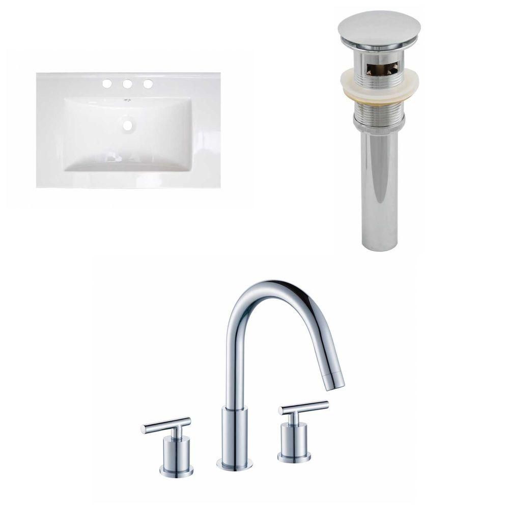 24-inch W x 18-inch D Ceramic Top with 8-inch O.C. Faucet and Drain in White 24-inch W x 18-inch D Ceramic Top with 8-inch O.C. Faucet and Drain in White