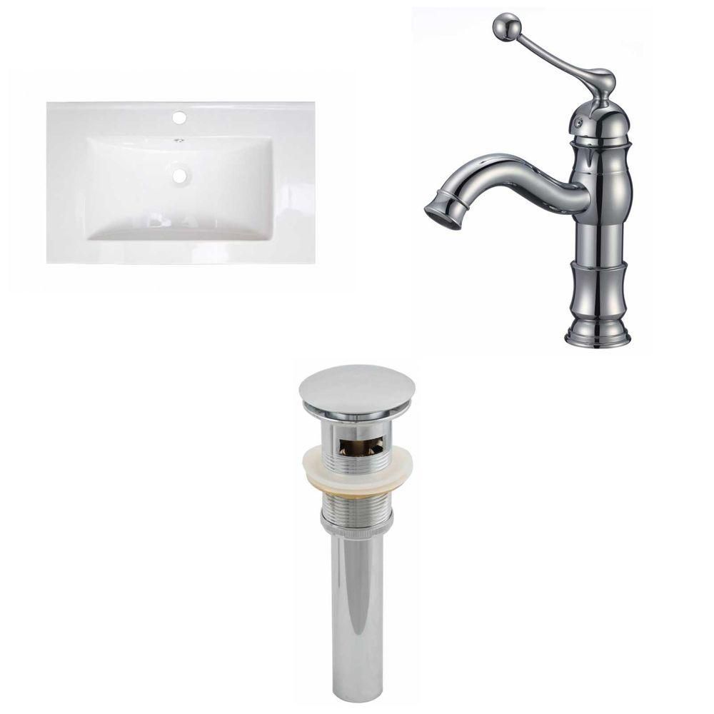 32-inch W x 18-inch D Ceramic Top with Single Hole Faucet and Drain in White 32-inch W x 18-inch D Ceramic Top with Single Hole Faucet and Drain in White