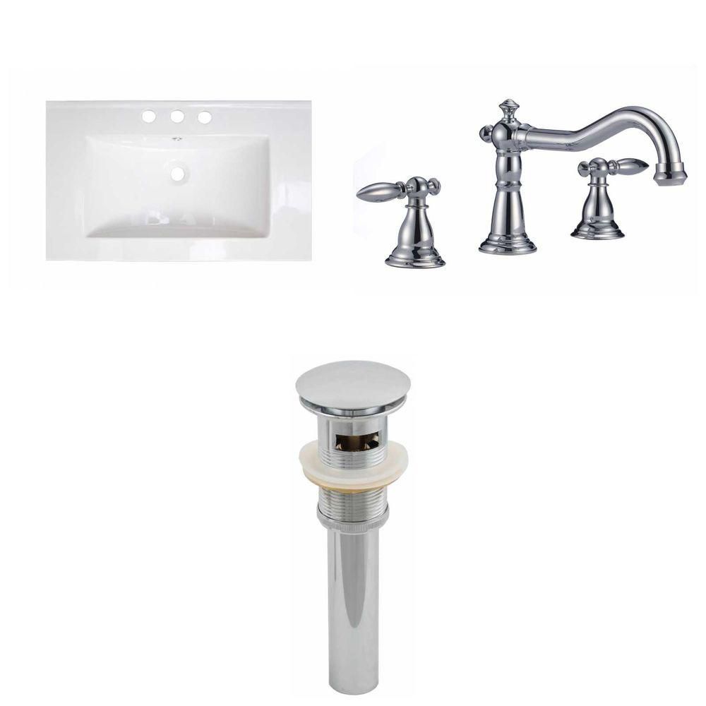 32-inch W x 18-inch D Ceramic Top with 8-inch O.C. Faucet and Drain in White 32-inch W x 18-inch D Ceramic Top with 8-inch O.C. Faucet and Drain in White