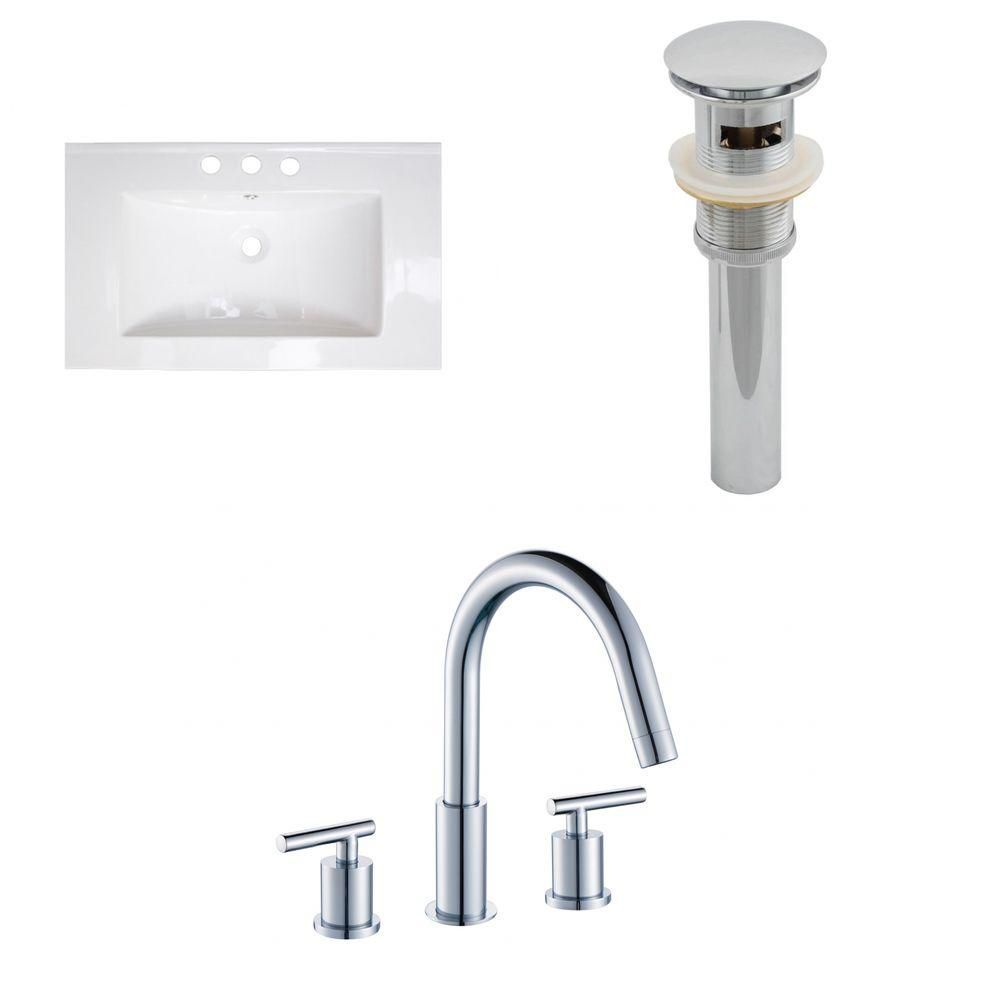 32-inch W x 18-inch D Ceramic Top with 8-inch O.C. Faucet and Drain in White 32-inch W x 18-inch D Ceramic Top with 8-inch O.C. Faucet and Drain in White