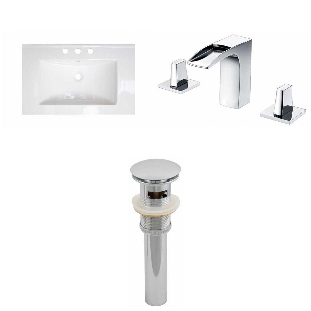 24-inch W x 18-inch D Ceramic Top with 8-inch O.C. Faucet and Drain in White 24-inch W x 18-inch D Ceramic Top with 8-inch O.C. Faucet and Drain in White