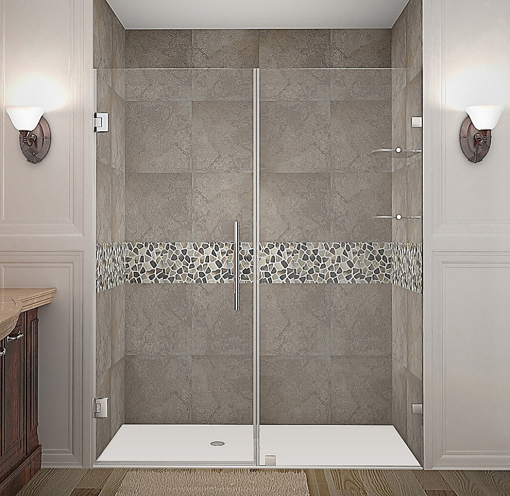 Nautis Gs 63 Inch X 72 Completely Frameless Hinged Shower Door With Glass Shelves In Stainless