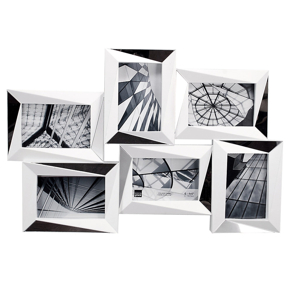 Mira Mirrored 15x22 5 Inch White Wall Collage Frame Holds 6 4x6 Photos
