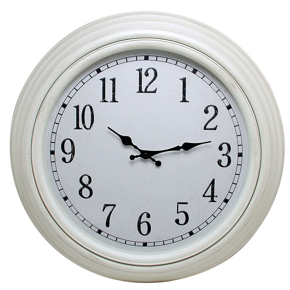 Emmerson 20 Inch Round Wall Clock With Distressed White Finish And Weathered Dial
