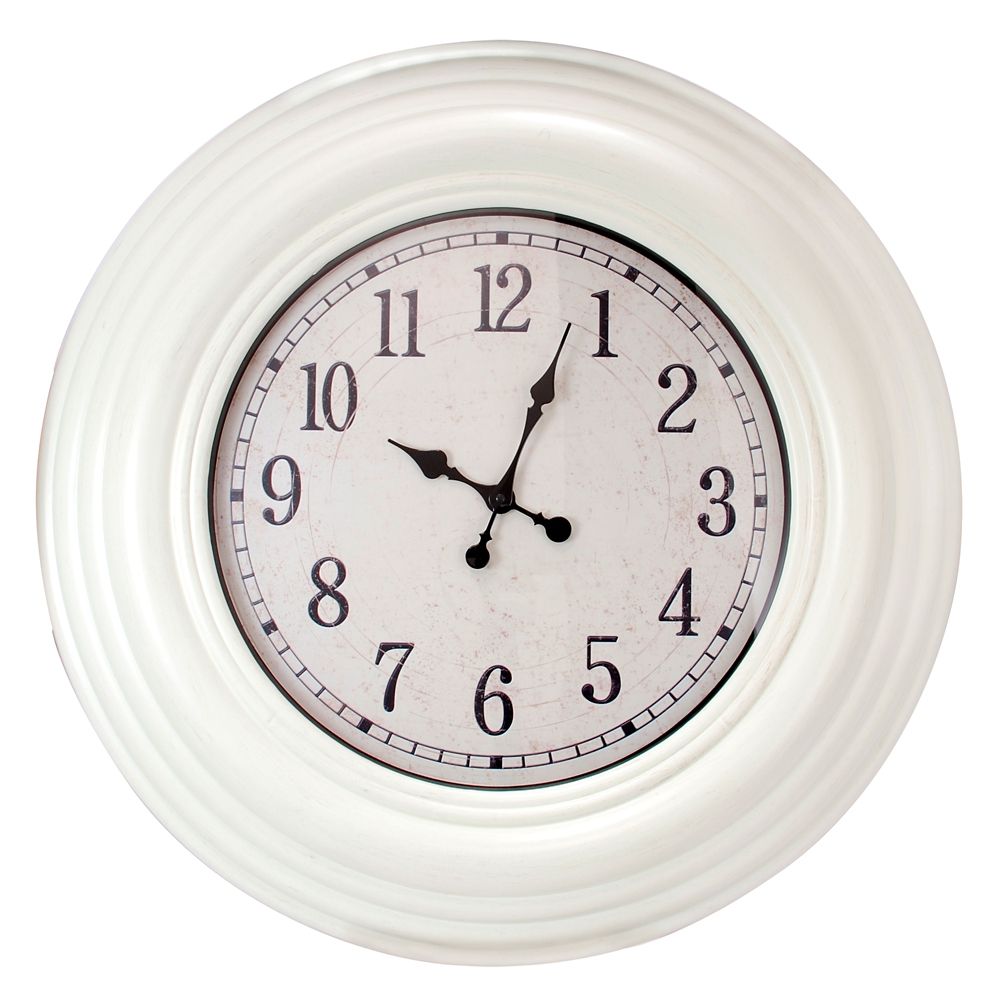 Kiera Grace Oversized 28 Inch. Wall Clock With Distressed White Finish