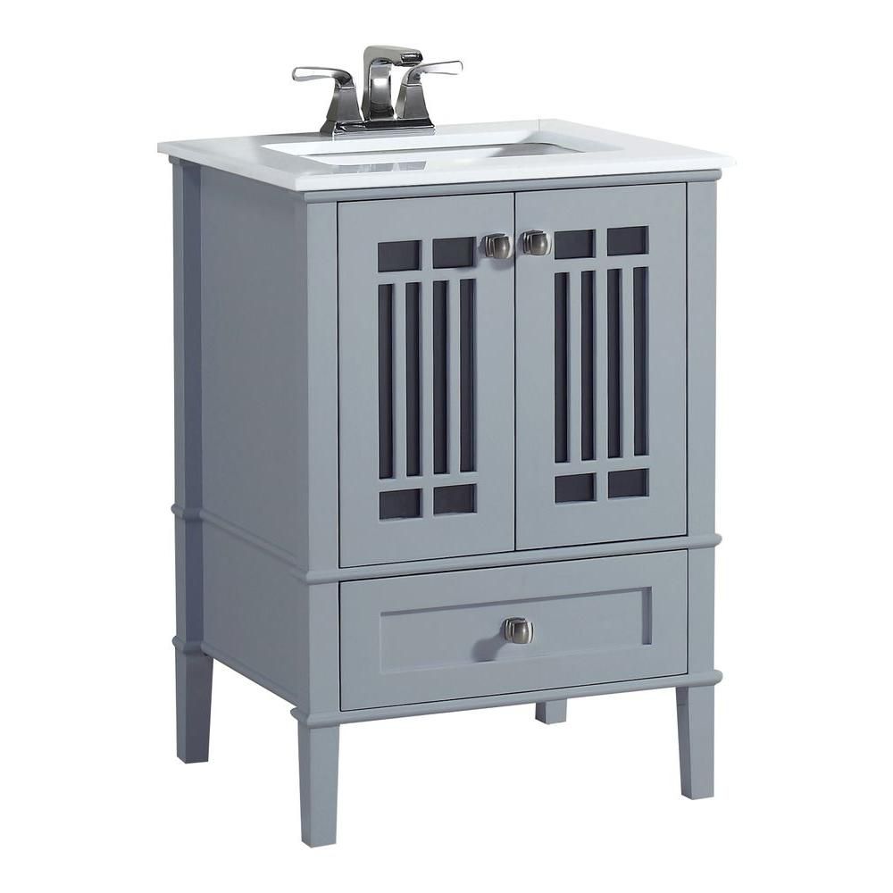 Redford 25-inch W Vanity in Grey with Quartz Marble Top in White Redford 25-inch W Vanity in Grey with Quartz Marble Top in White