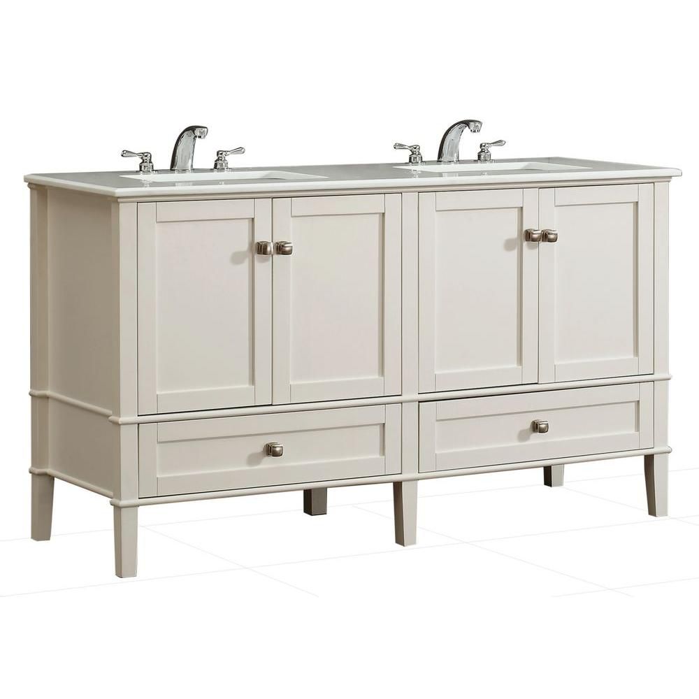 Chelsea 60-inch W Double Vanity in Soft White with Quartz Marble Top in White Chelsea 60-inch W Double Vanity in Soft White with Quartz Marble Top in White