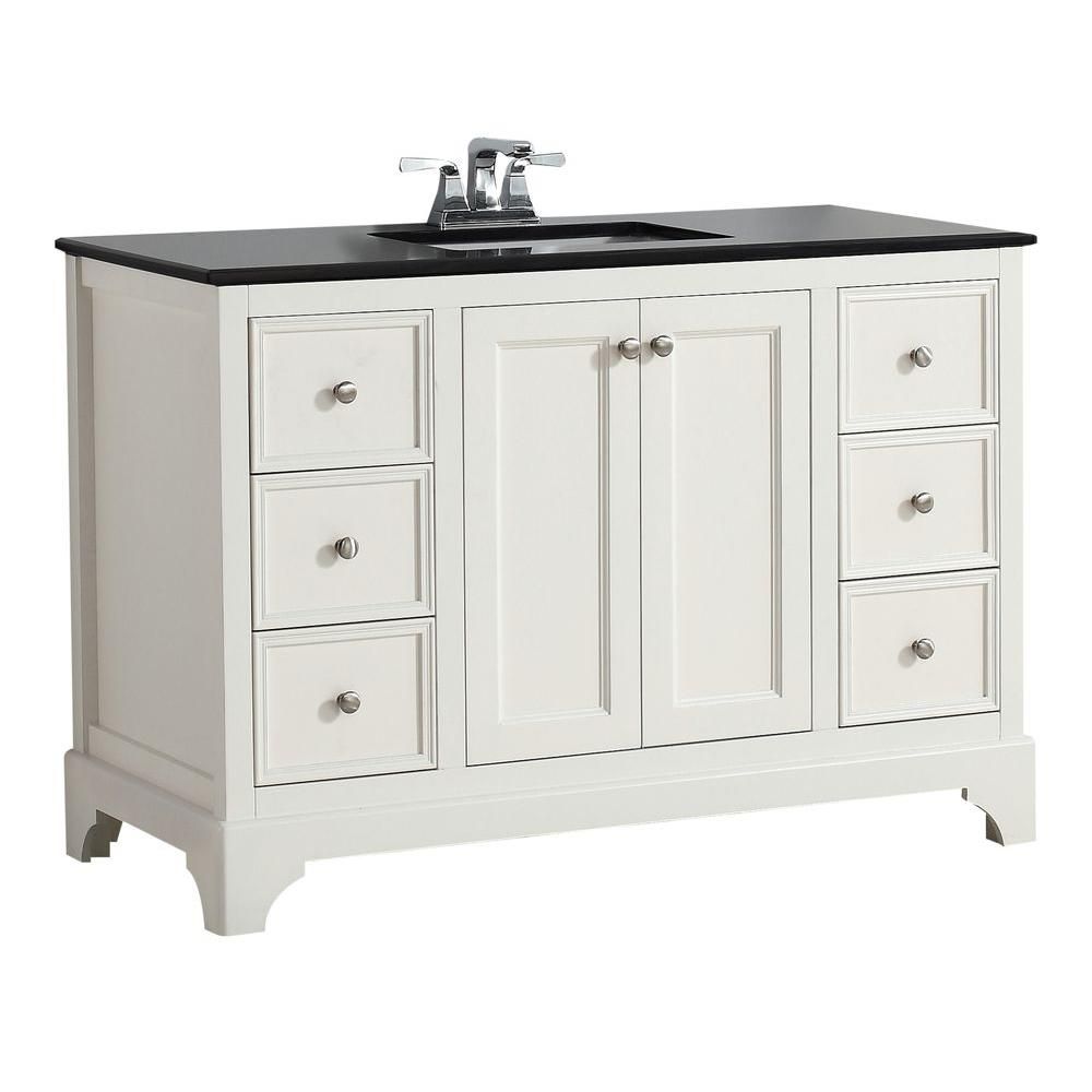 Cambridge 48-inch W Vanity in Soft White with Granite Top in Black Cambridge 48-inch W Vanity in Soft White with Granite Top in Black