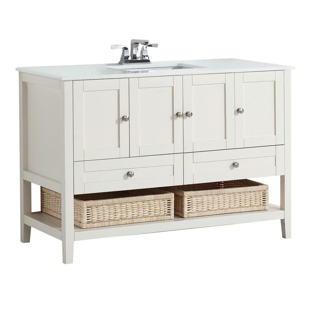 Cape Cod 48-inch W Vanity in Soft White with Quartz Marble Top in White Cape Cod 48-inch W Vanity in Soft White with Quartz Marble Top in White