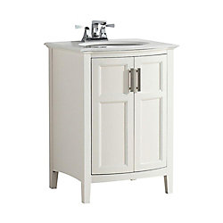 Winston 25-inch W 2-Door Freestanding Vanity in White With Quartz Top in White