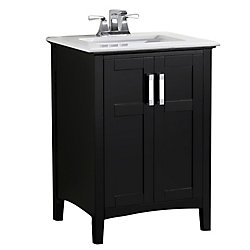 Winston 25-inch W 2-Door Freestanding Vanity in Black With Quartz Top in White