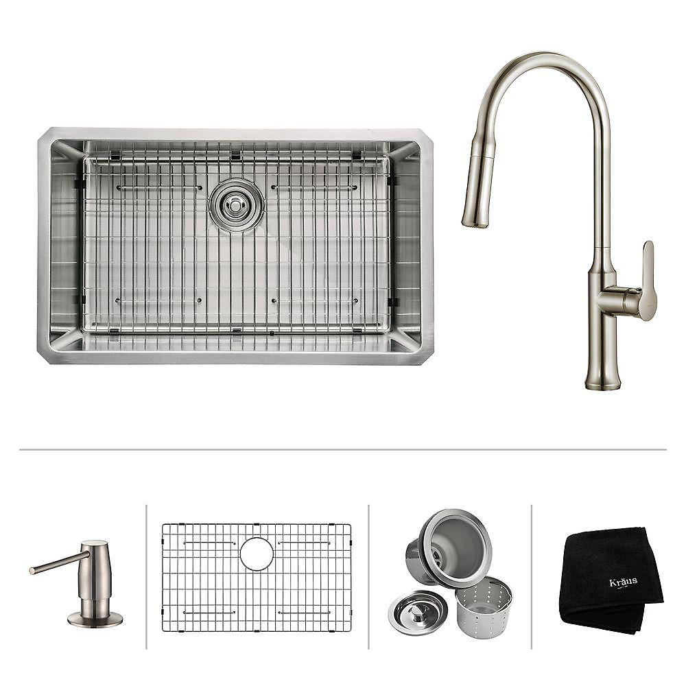 30 Inch Undermount Single Bowl Ss Sink W Pull Down Faucet Sd Stainless Steel
