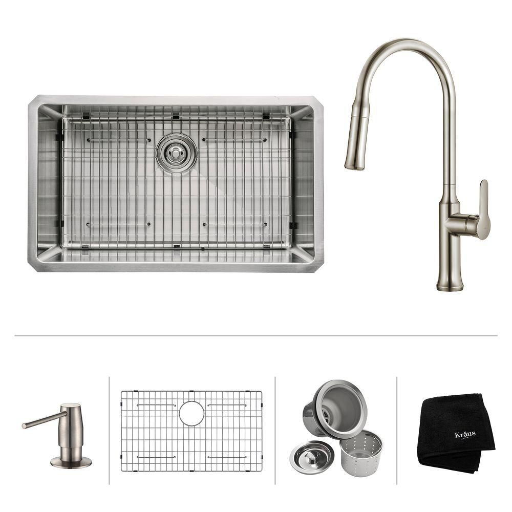 30 Inch Undermount Single Bowl Ss Sink W Pull Down Faucet Sd Stainless Steel