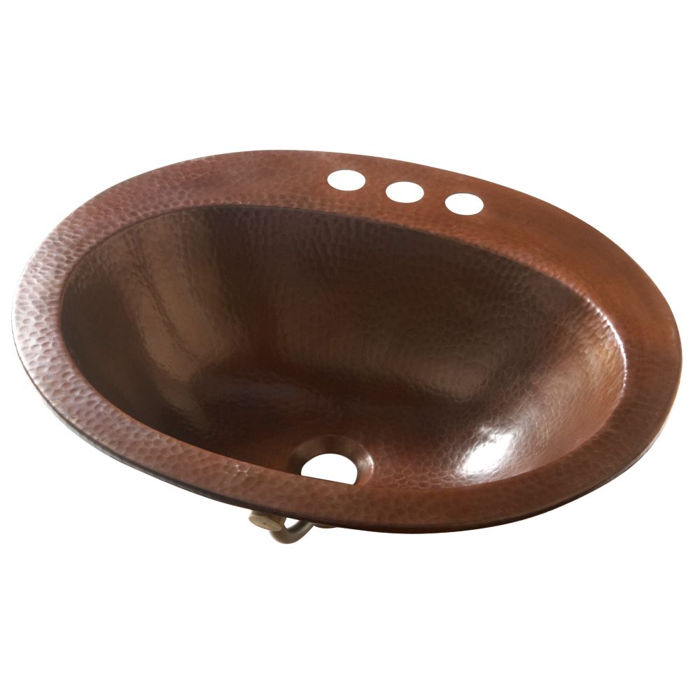 Seville Drop In Bathroom Sink With 4 Inch Faucet Holes With Overflow In Aged Copper