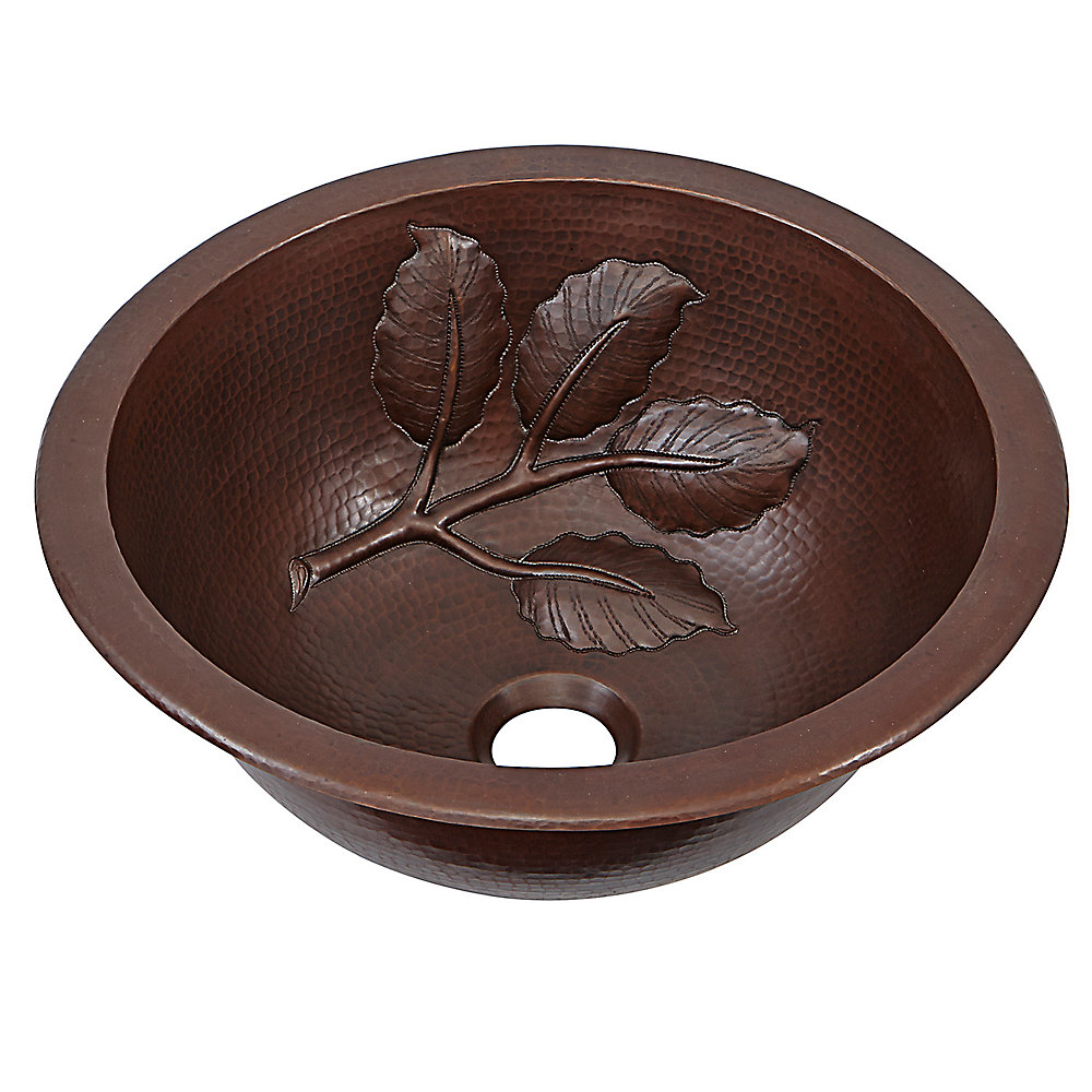 Newton 14 Inch Dual Mount Bathroom Sink With Leaf Design In Aged Copper