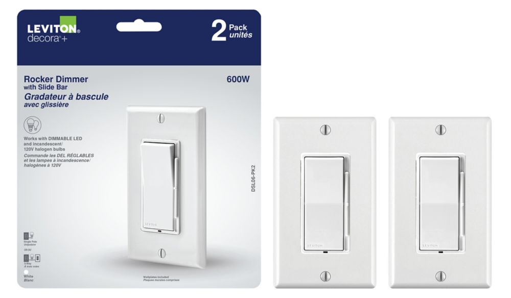 Leviton Decora Universal Rocker Dimmer with Slide Bar (2Pack) The