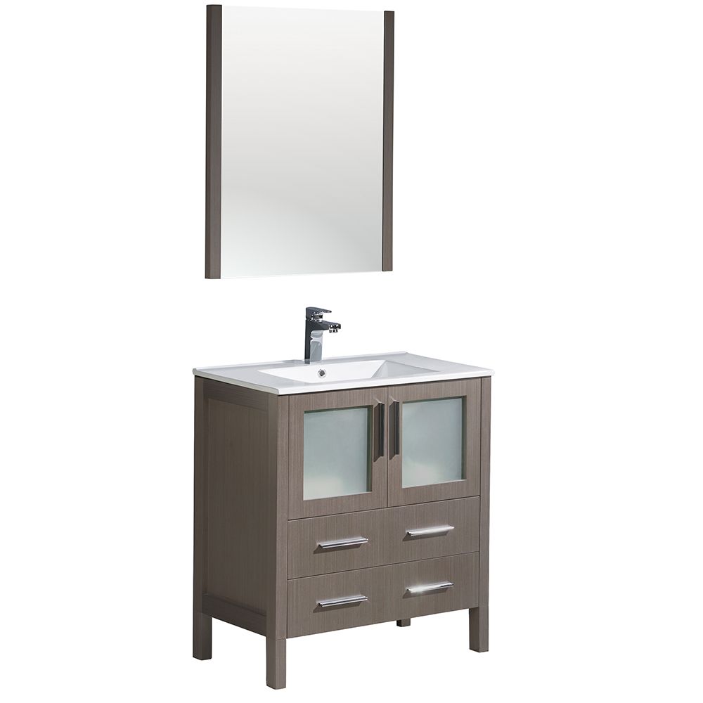 Fresca Torino 30inch W Vanity in Grey Oak with Integrated Sink and Mirror The Home Depot Canada