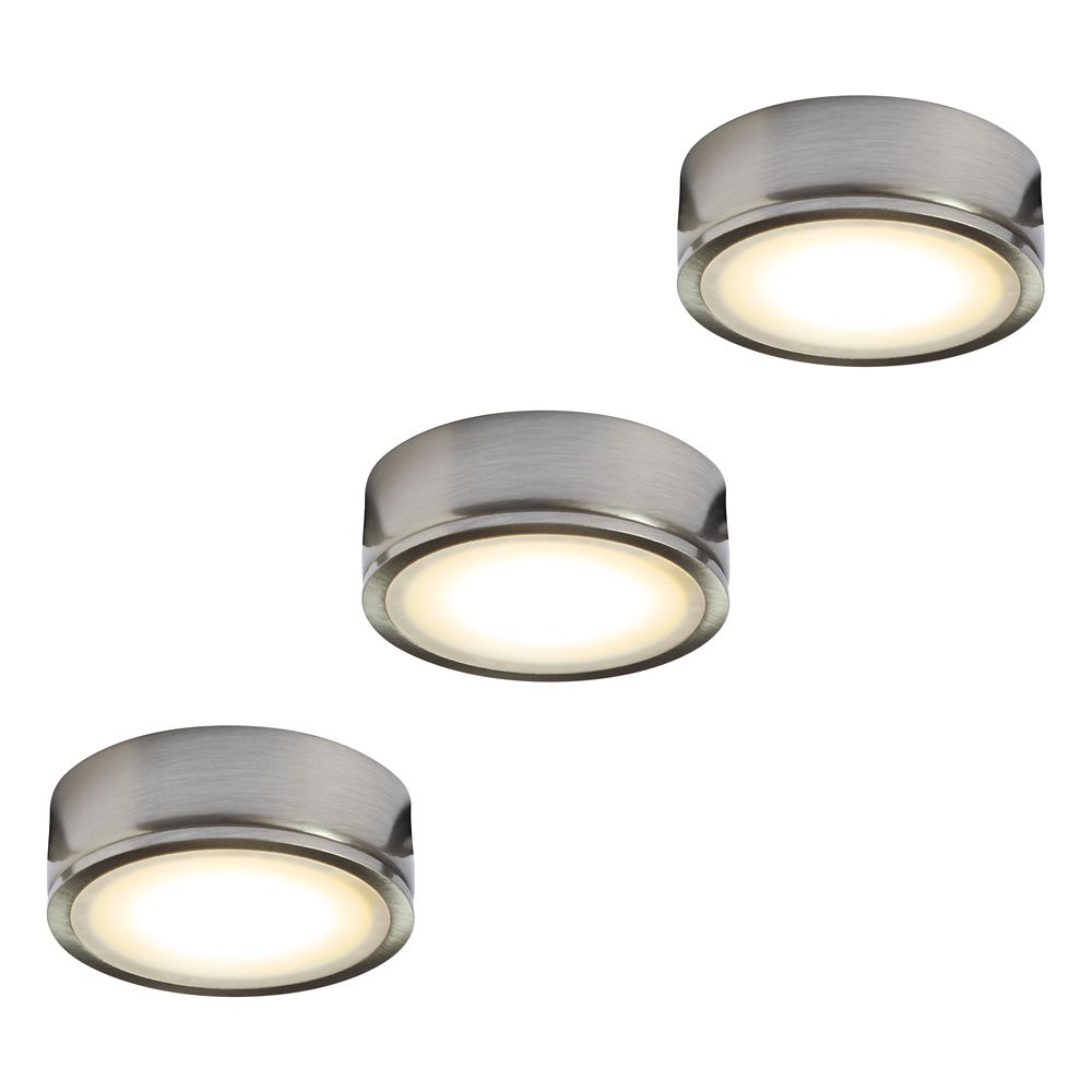 Illume Kit of 3x 120V Metal LED Pucks, Satin nickel The Home Depot Canada