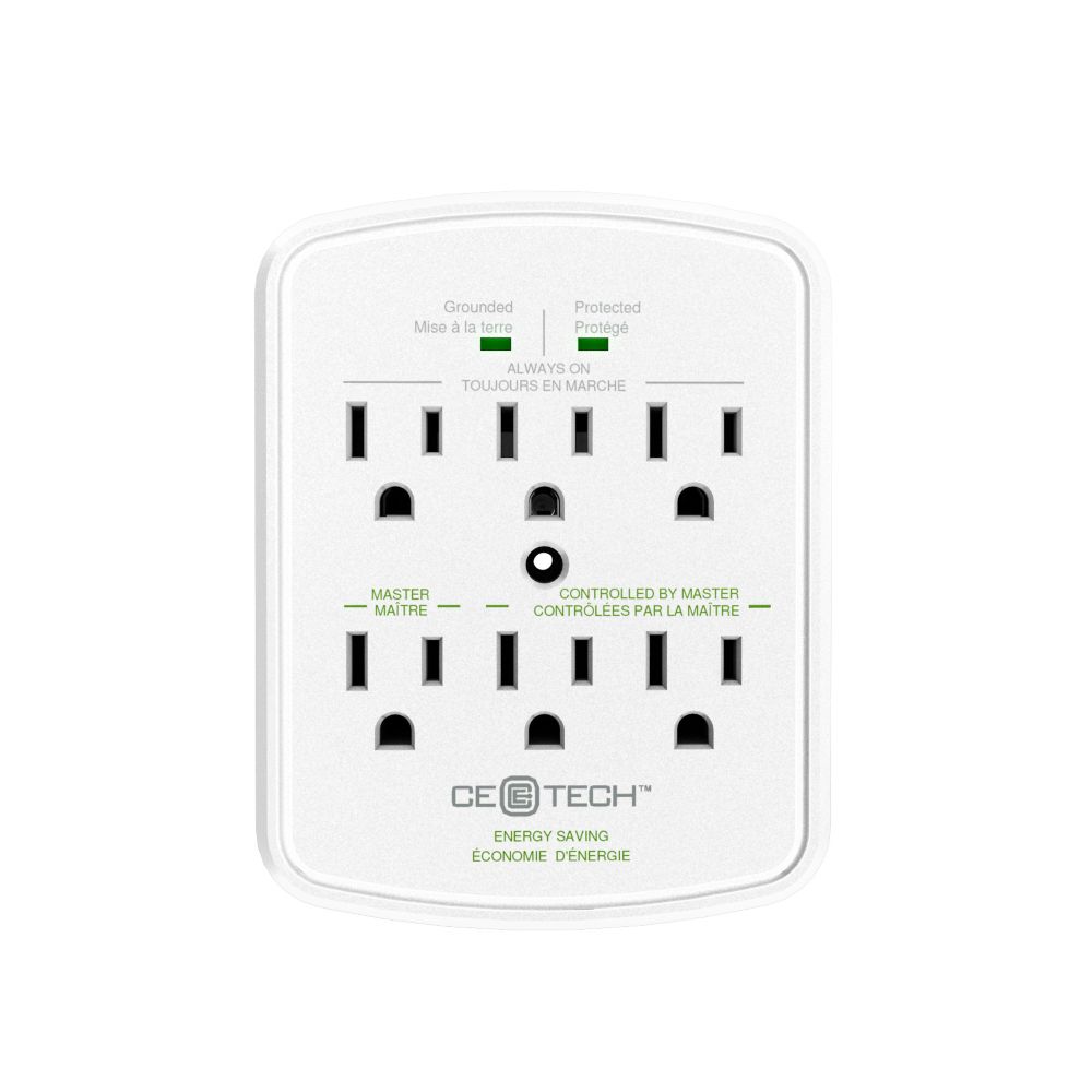 Commercial Electric 6Outlet Surge Protect Energy Saving Wall Tap in