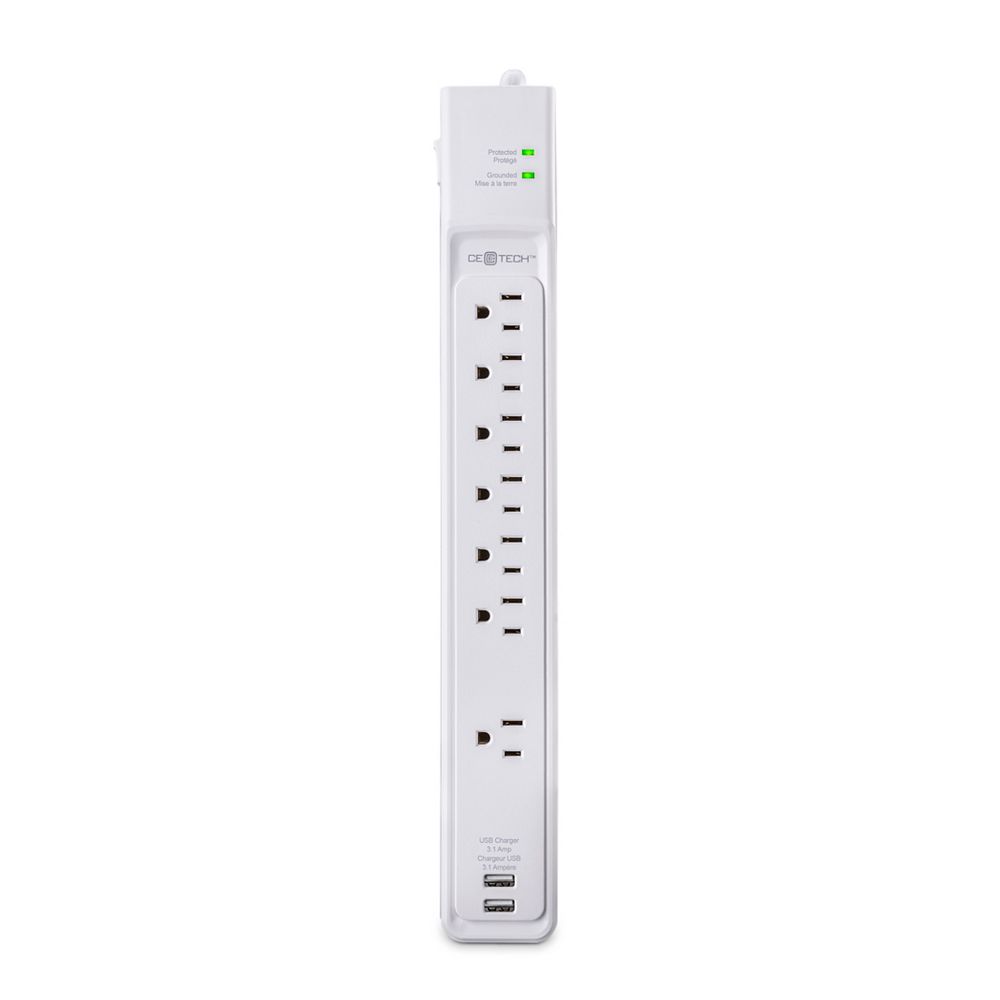 Commercial Electric 7Outlet USB Power Strip Surge Protector with 6 ft