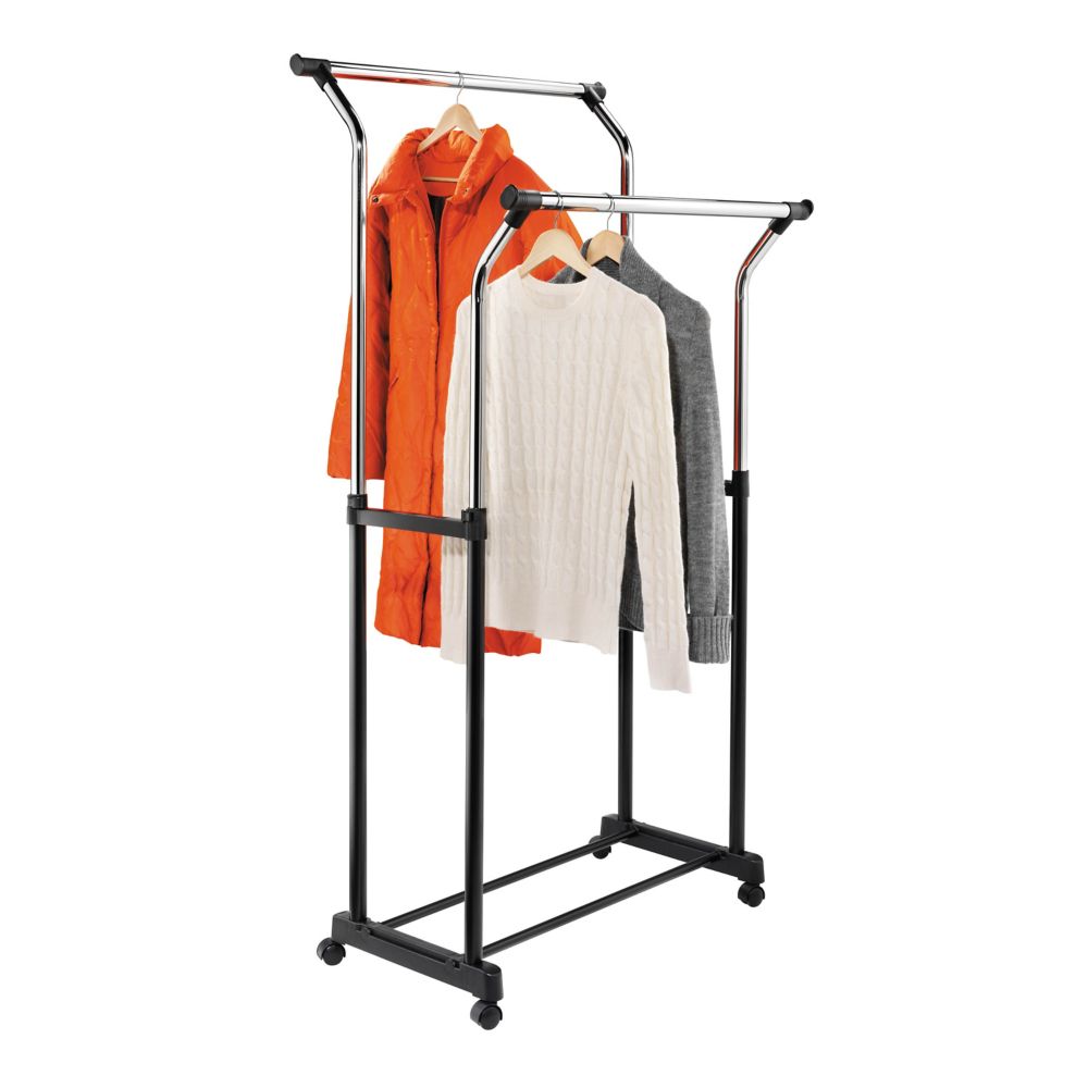 HoneyCanDo International Dual Bar Adjustable Steel Rolling Garment Rack in Chrome The Home