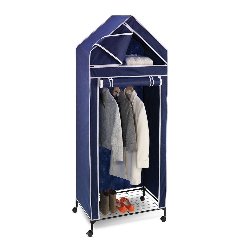 Honey-Can-Do Portable Covered Closet Rack with Wheels in Blue | The ...