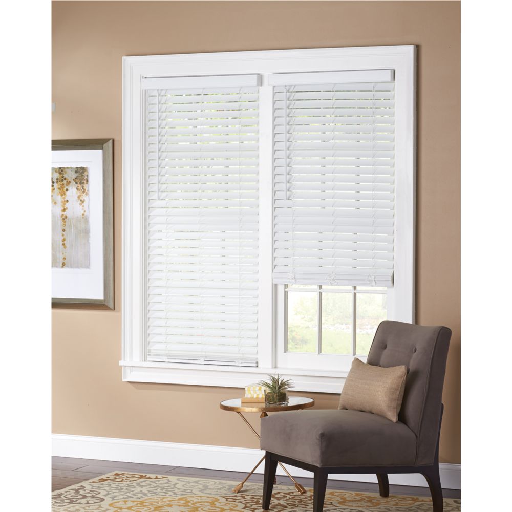 2-inch Cordless Faux Wood Blind White 54-inch x 64-inch (Actual width