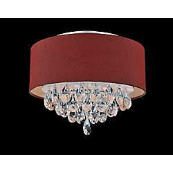 3 Light Flush Mount With Wine Red Shade