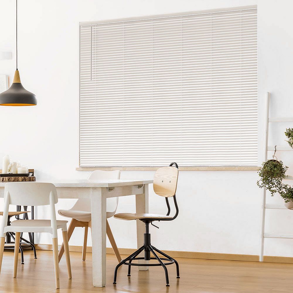 Hampton Bay Cordless 1 3/8inch Room Darkening Vinyl Cut Blinds White 54inch x 48inch (A