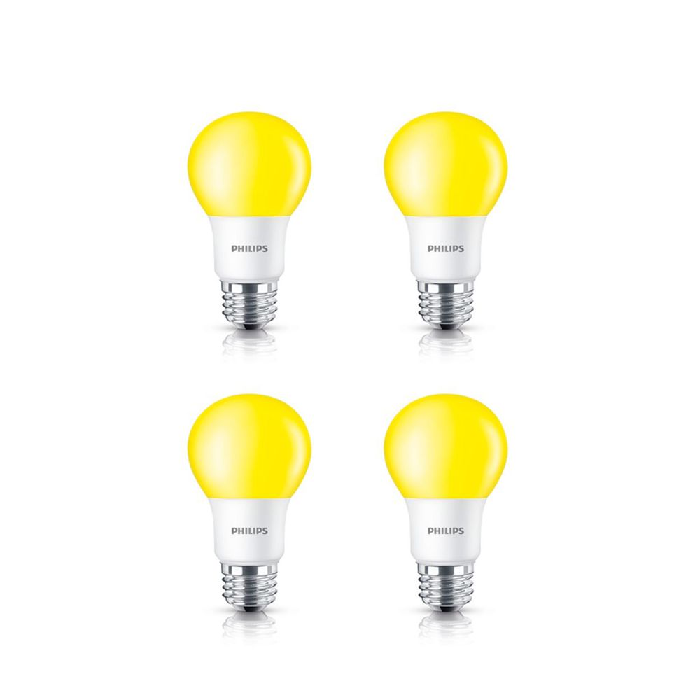Philips LED 60W A19 Yellow Non Dimmable Bug Light Case of 6 Bulbs