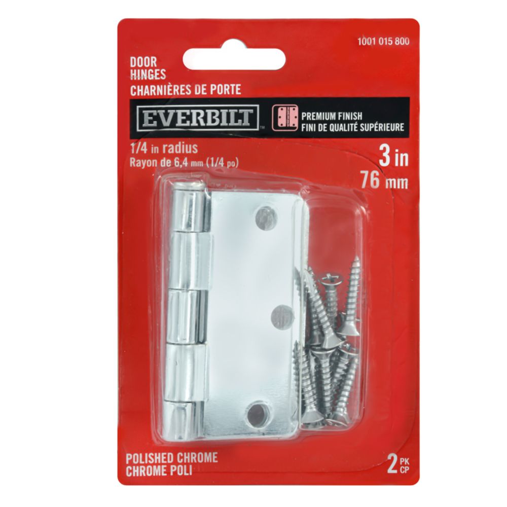 Everbilt 3 inch Door Hinge 1/4Rd (2Pack) Pol Chrome The Home Depot