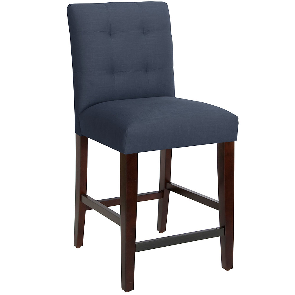 Skyline Furniture Solid Wood Espresso Traditional Full Back Armless Skyline Furniture Solid Wood Espresso Traditional Full Back Armless Bar Stool With Blue Fabric Seat