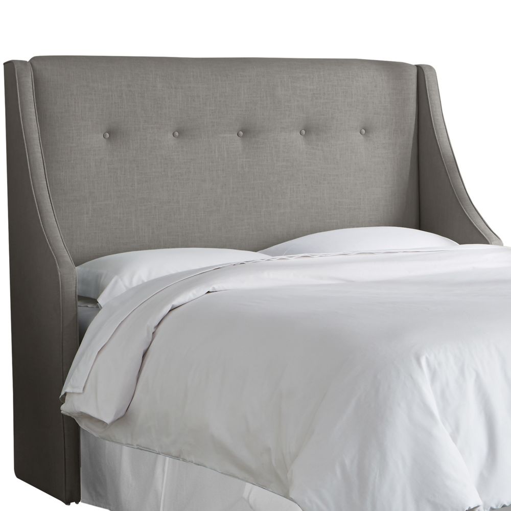 Skyline Furniture Queen Nail Button Tufted Headboard in Linen Grey with