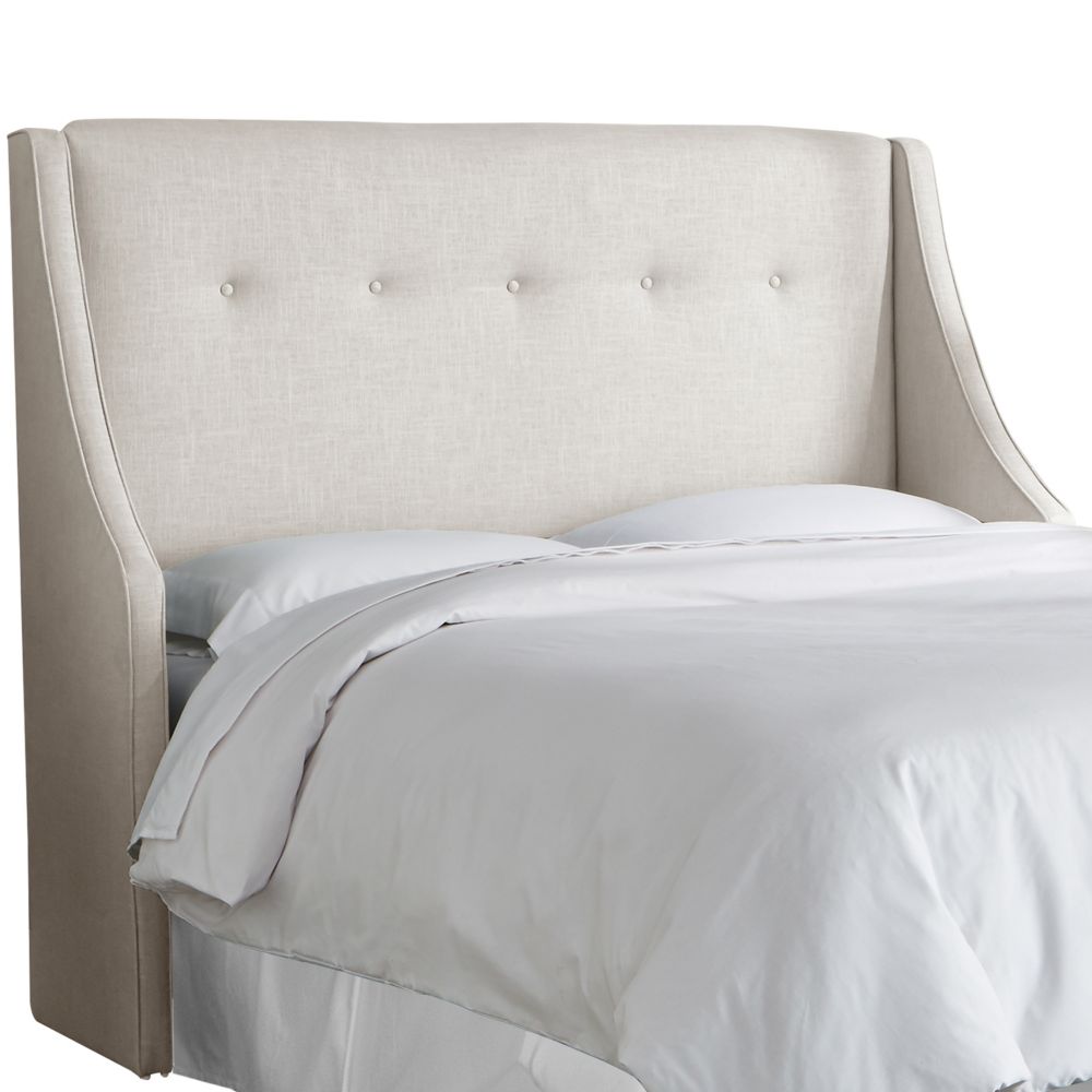 Skyline Furniture King Button Tufted Wingback Headboard In Linen Talc