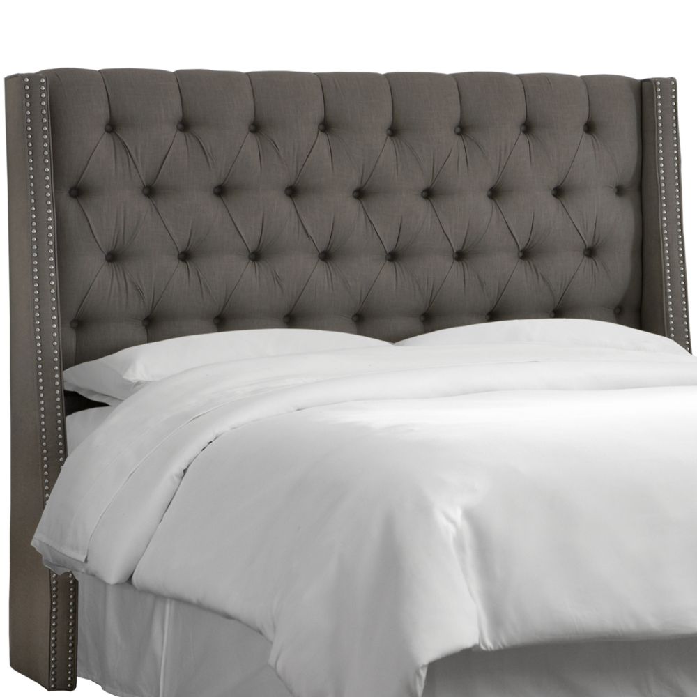 Skyline Furniture King Nail Button Tufted Wingback Headboard In Twill