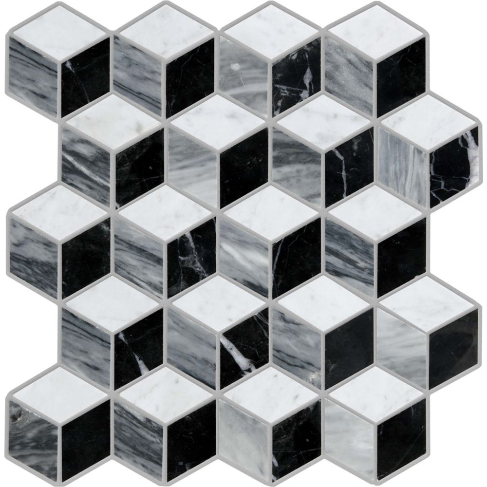 Sassi Midnight Vertex Polished Marble Mosaics The Home Depot Canada