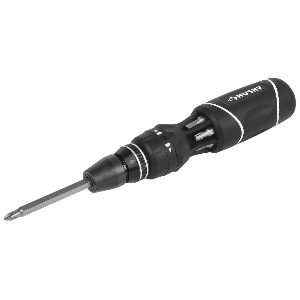 HUSKY 12in1 Quickload Ratcheting Screwdriver with 6 Driver Blades in