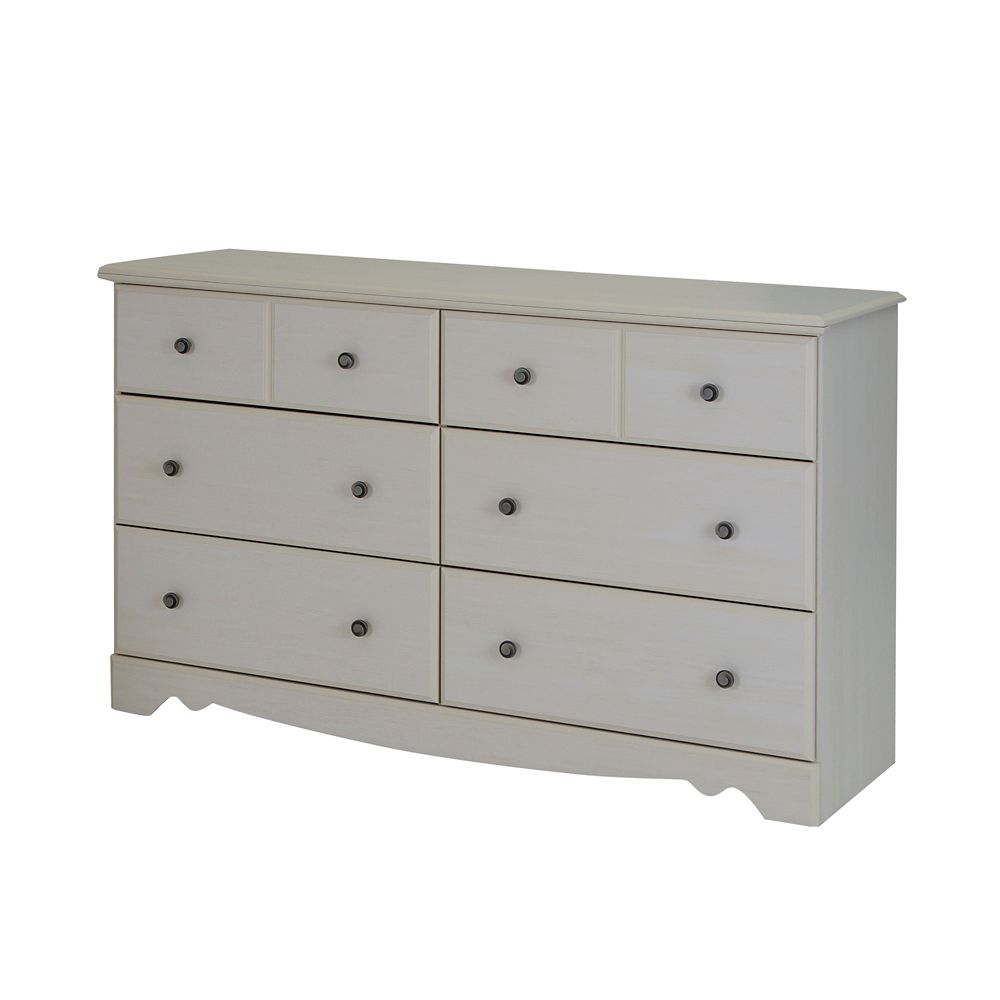 Pure White with Nickel South Shore Litchi 6-Drawer Double Dresser
