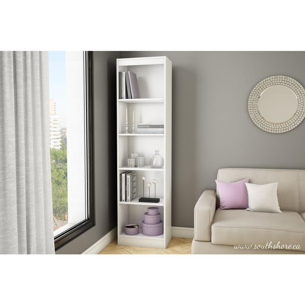 Axess 5-Shelf Narrow Bookcase, Pure White Axess 5-Shelf Narrow Bookcase, Pure White