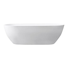 VersaStone Flux 68.5 Inch Free Standing Soaking Tub Center Drain, Pop-Up Drain Assembly, And Overflow