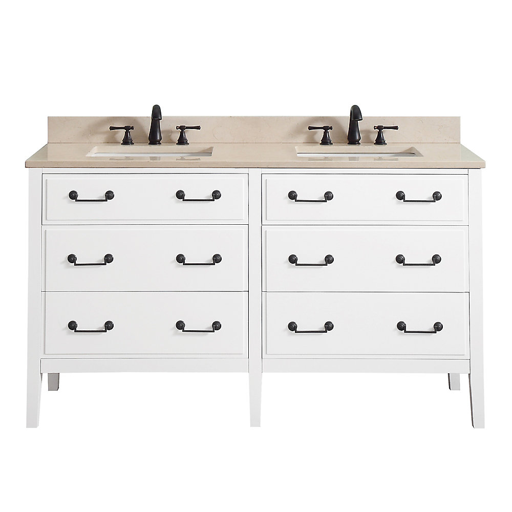 Avanity Delano 61 Inch Double Sink Vanity Combo In White Finish With Avanity Delano 61 Inch Double Sink Vanity Combo In White Finish With Galala Beige Top