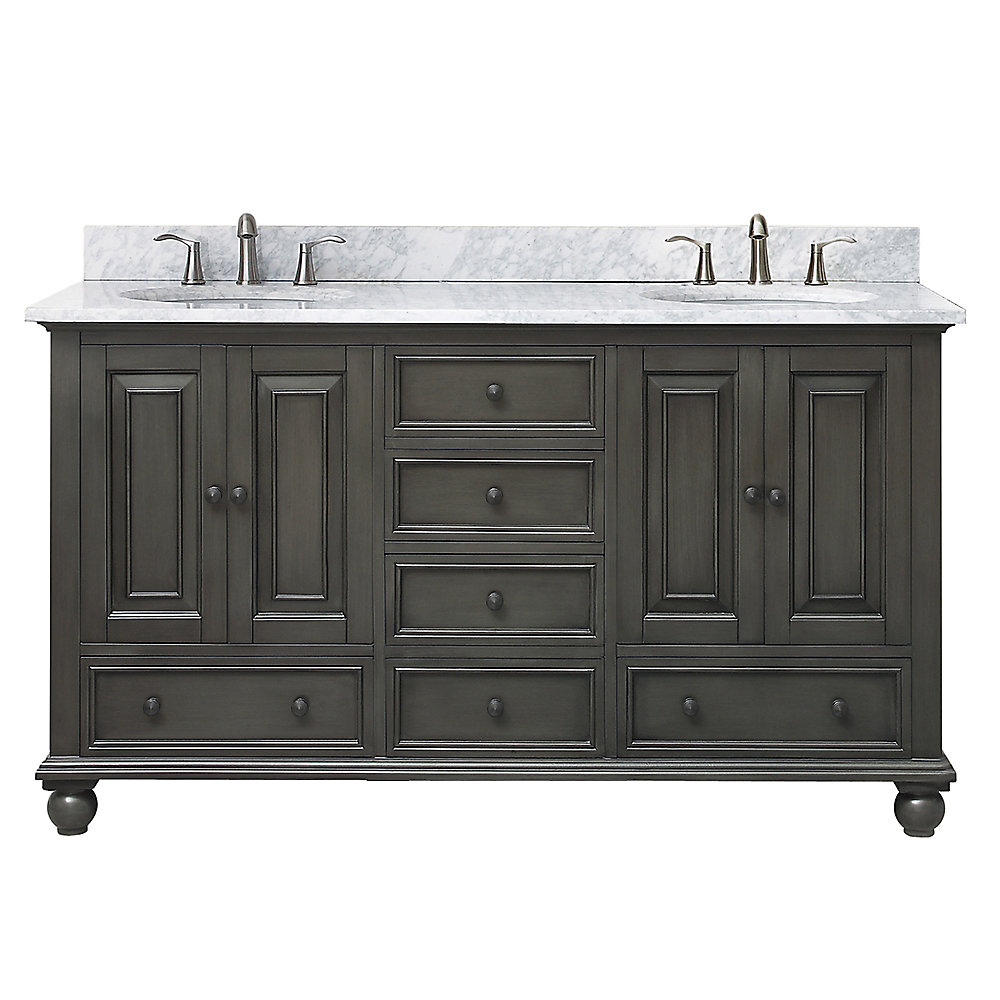 Avanity Thompson 61 Inch Double Sink Vanity Combo In Charcoal Glaze Avanity Thompson 61 Inch Double Sink Vanity Combo In Charcoal Glaze Finish With Carrera White Top