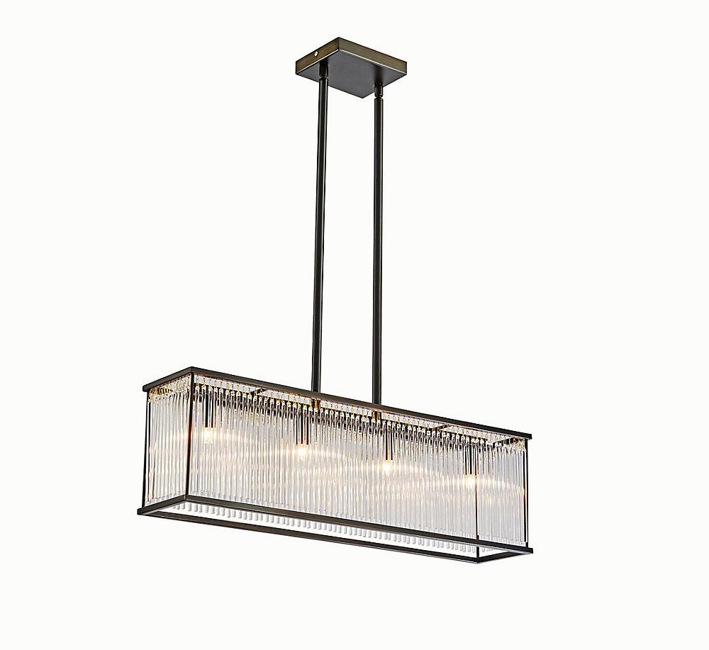 Rectangle Glass Pendant Light l2 lighting 4 light rectangular bronze pendant light fixture with glass rod shade