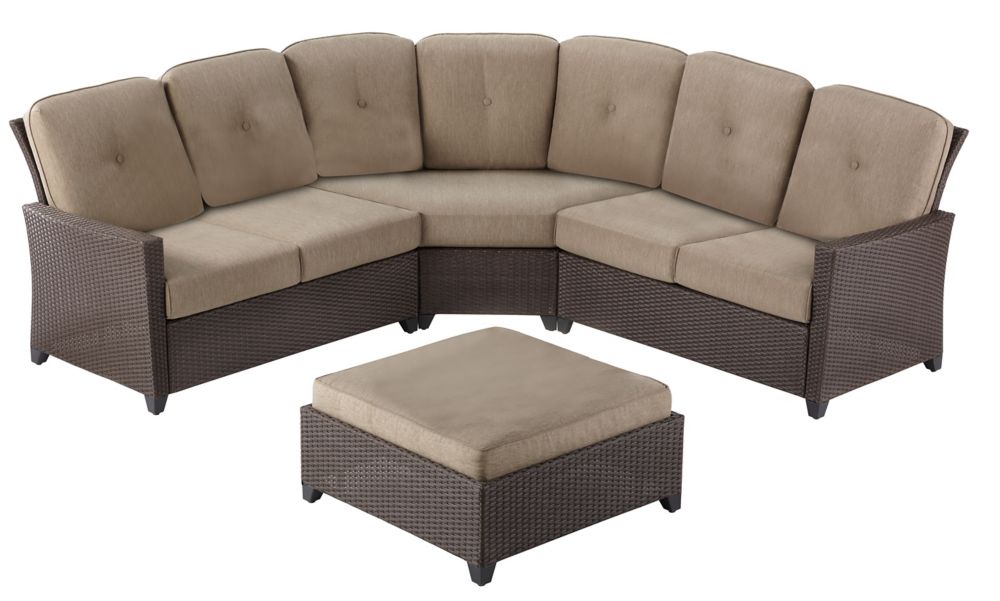 Hampton Bay Tacana 4-Piece Patio Sectional Set with Beige Cushions ...